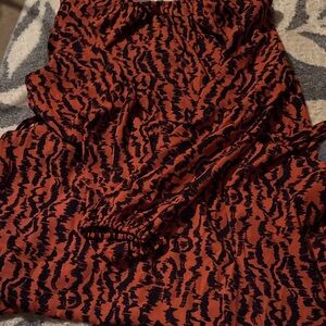 Elizabeth and James Orange and Black Patterned Midi Dress